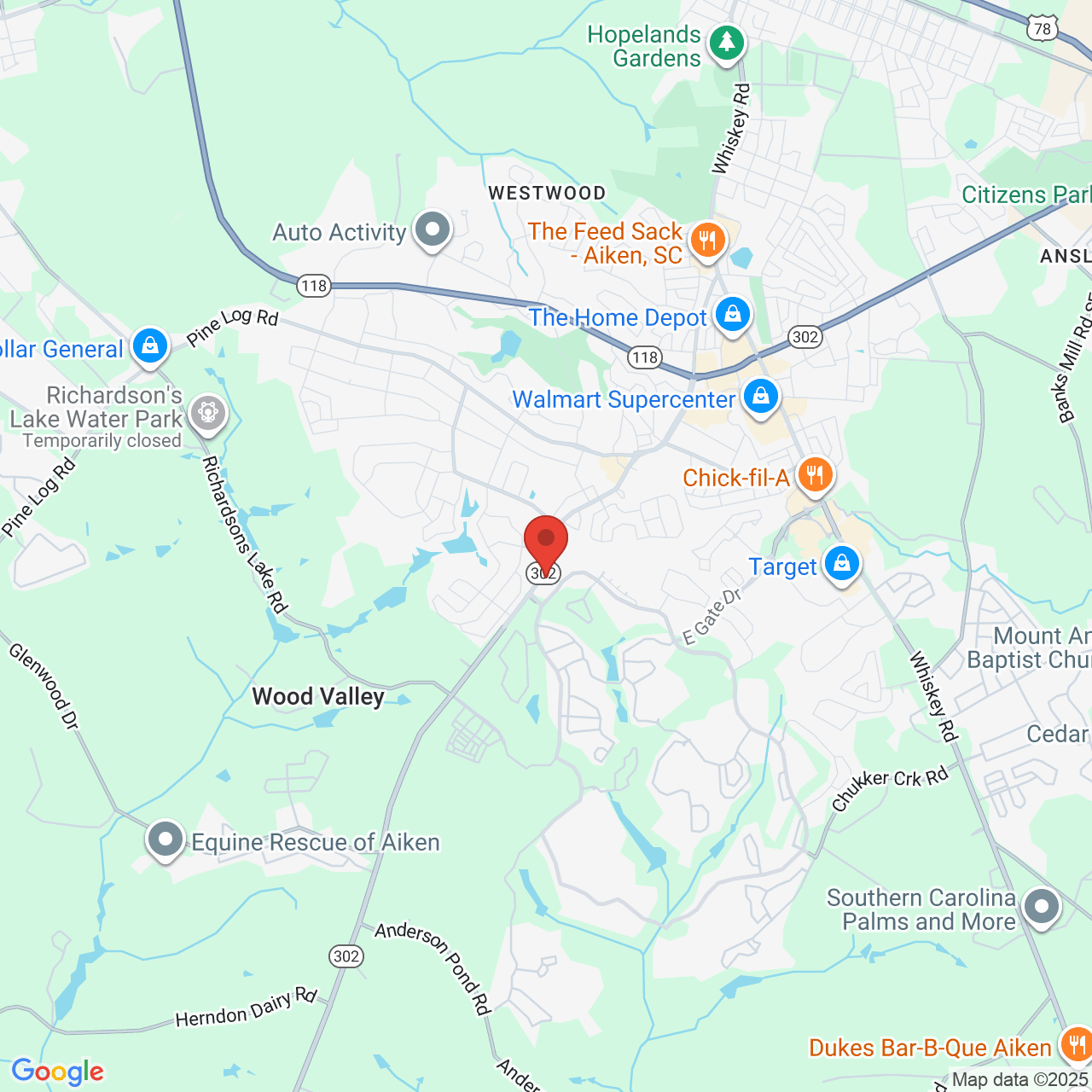 Google map image of our location in 1391 Silver Bluff Rd Aiken, SC